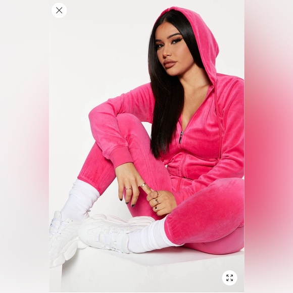Women's Pink Velour Tracksuit - Picture 2 of 4